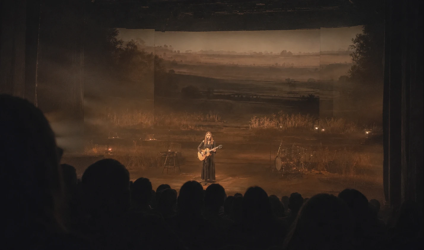 The field from the house, audience in silhouette