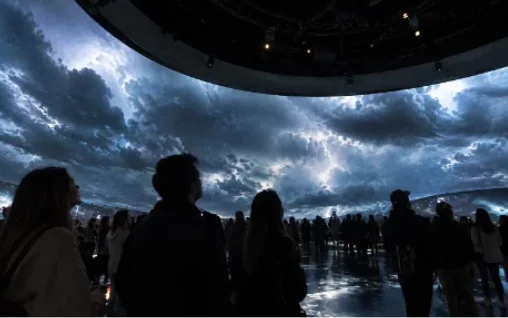 Inside a dome mid-show: an edgeless picture overhead.