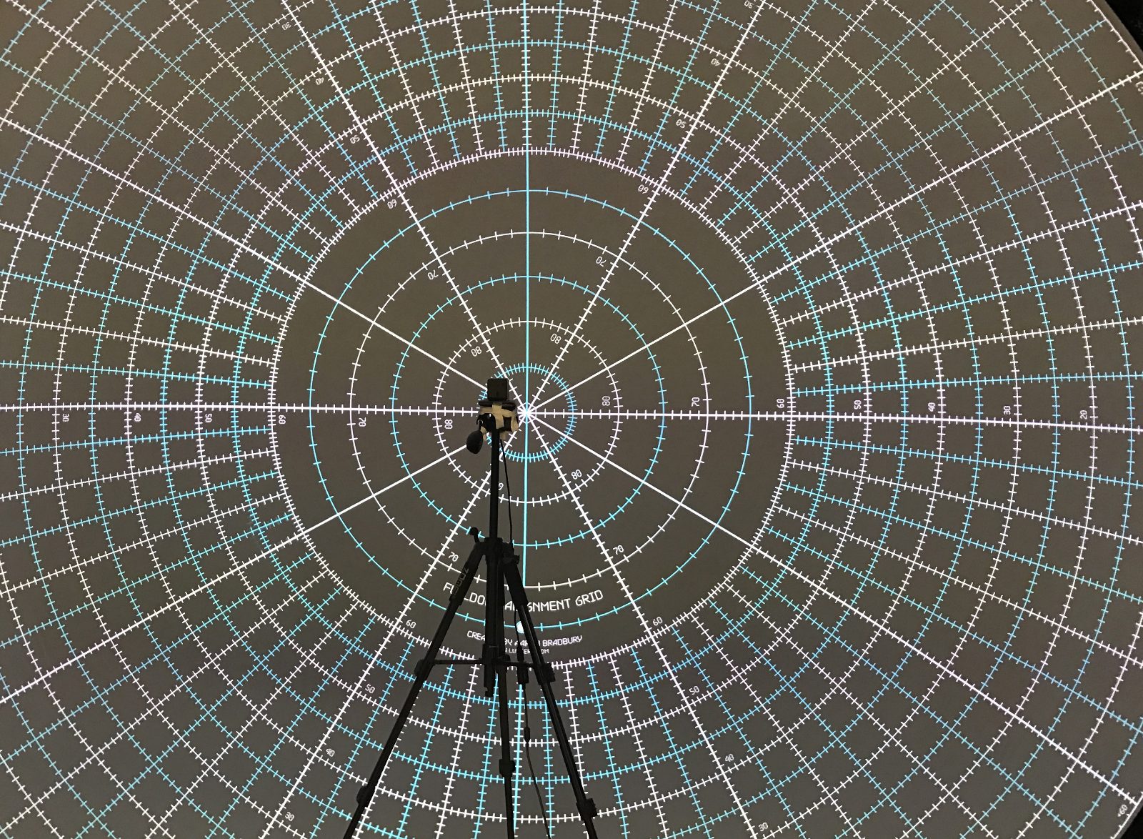 Fisheye calibration grid across the dome interior